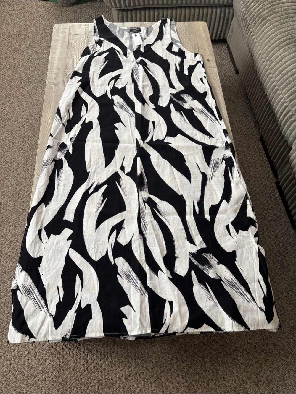 DKNY Black and White Abstract Maxi Dress